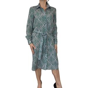 The Shirt Rochelle Behrens  Midi Shirt Dress Belted Green Geometric XS